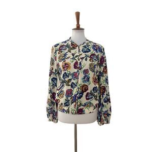 TRF Outerwear Womens Floral Zip Up Bomber Jacket Long Sleeve Multicolor S Small